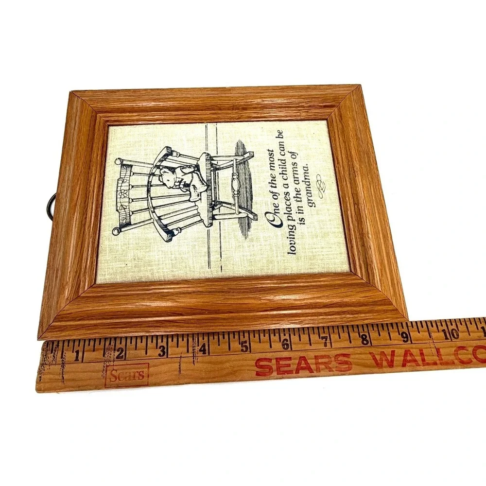 Grandma Fabric Wall Art 7.5x9.5 Brown Wood‎ Frame Vintage Style